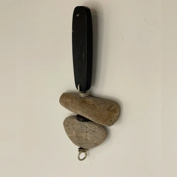 Unique Handmade Petrified Wood & Genuine Jet Totem Pendant Fossil Boho Wire Wrap - Picture 5 of 12